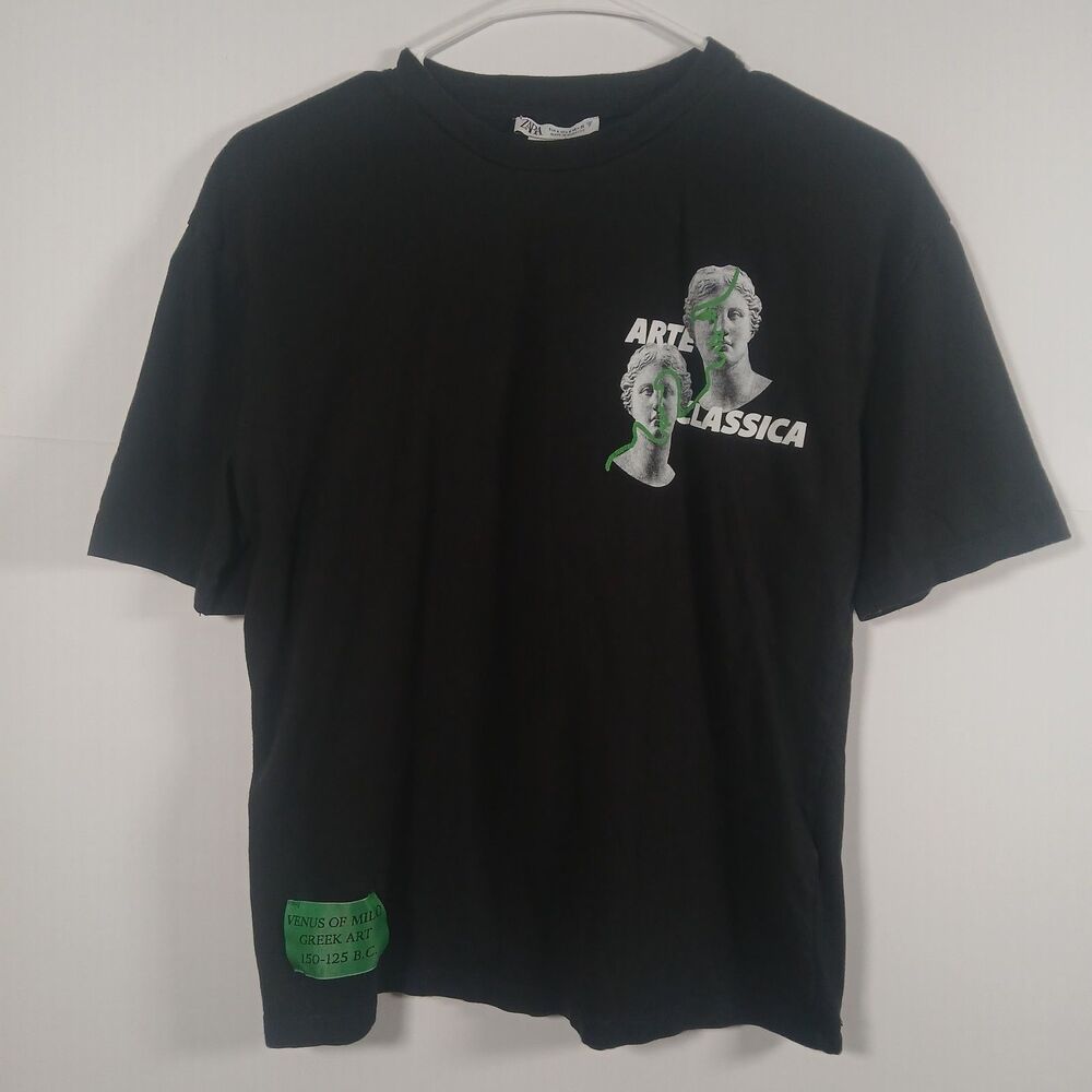 ZARA Venus de Milo Greek Art “Arte Classica” Black Graphic T-Shirt S Artsy EUC
